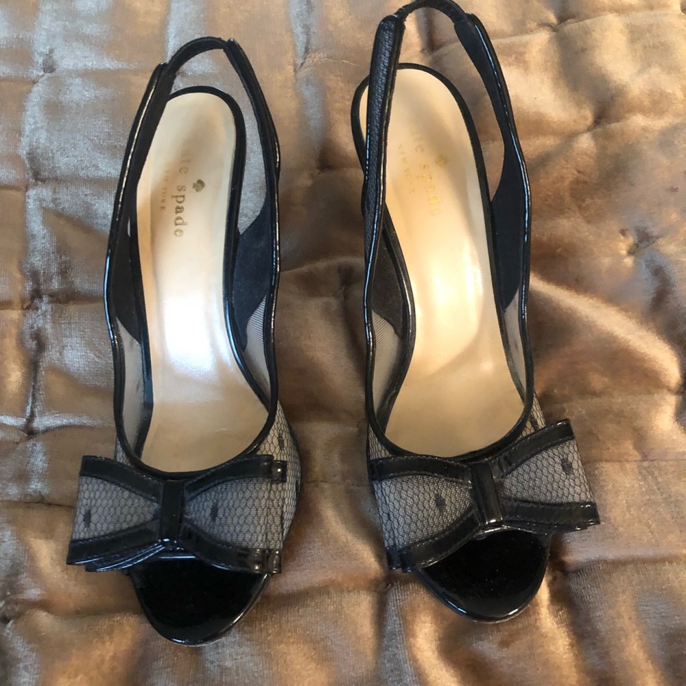 Kate Spade black slingbacks with bow detail S7